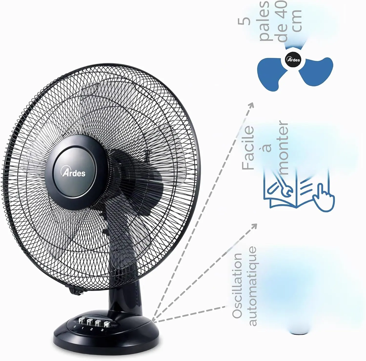 Ardes - AR5S41 Ventilateur de table 40 cm 5 pales Oscillant vue 2
