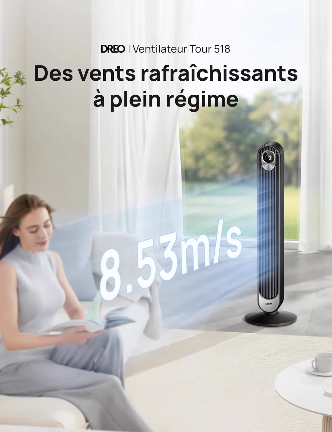 DREO Ventilateur Colonne Silencieux, Puissant Vitesse 8,53 m/s, vue 2