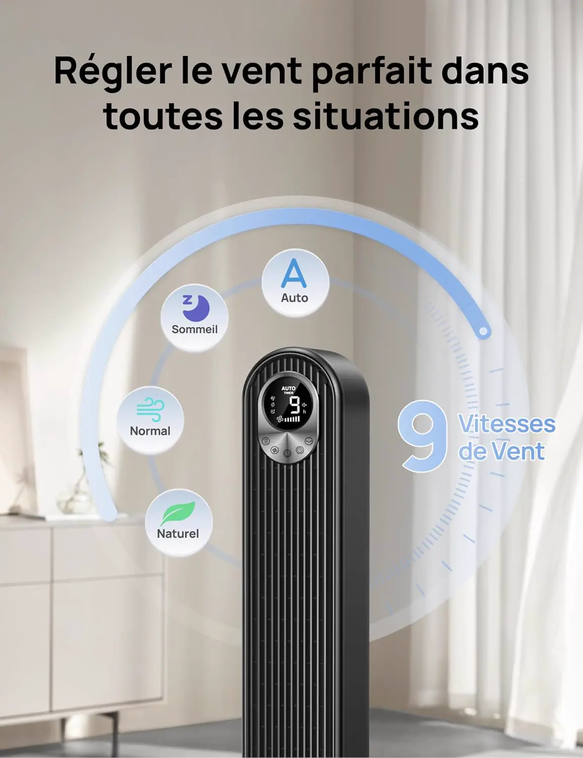 DREO Ventilateur Colonne Silencieux, Puissant Vitesse 8,53 m/s, vue 4