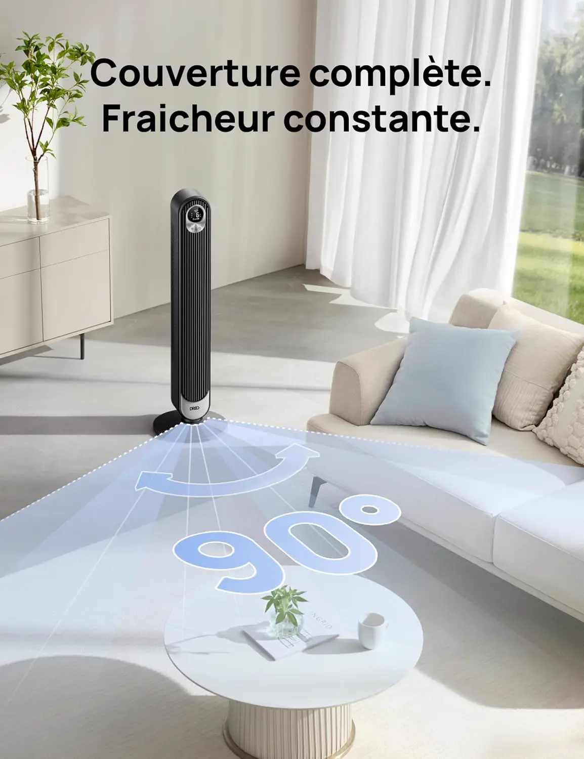 DREO Ventilateur Colonne Silencieux, Puissant Vitesse 8,53 m/s, vue 5