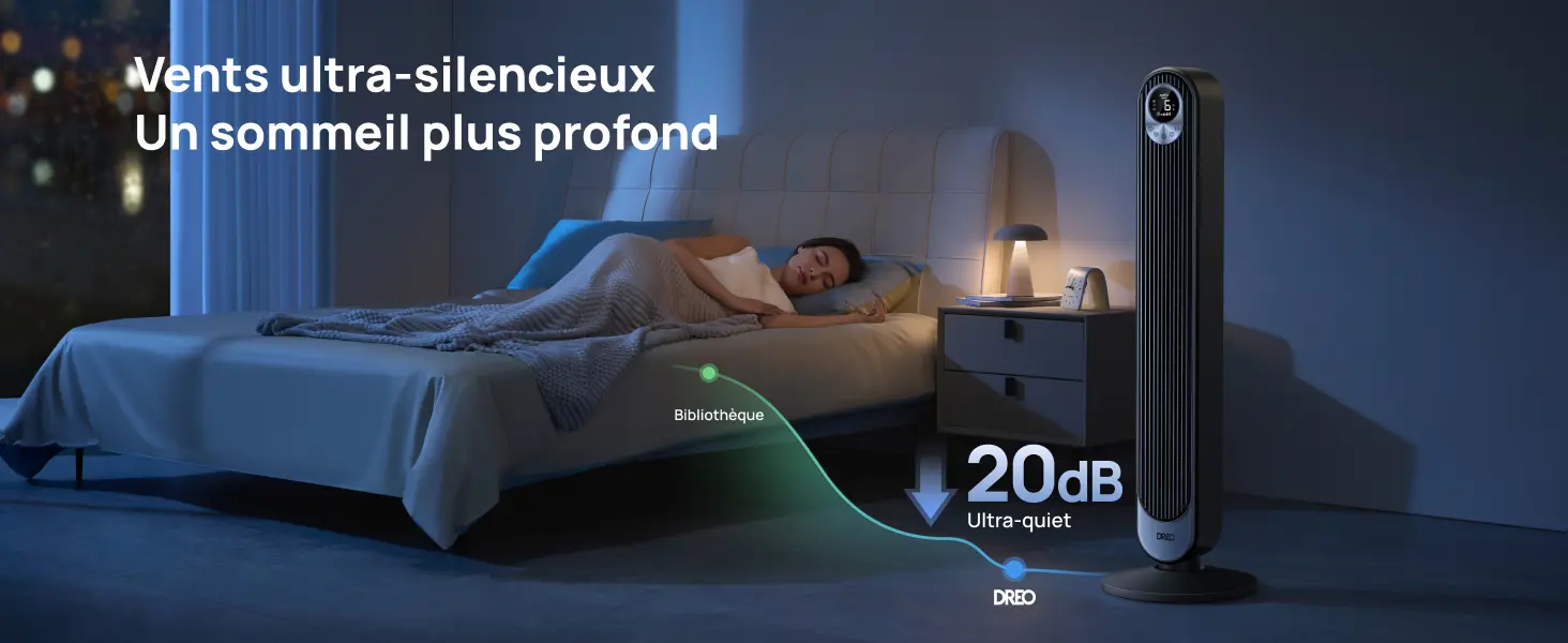 DREO Ventilateur Colonne Silencieux, Puissant Vitesse 8,53 m/s, — contenu détaillé 6