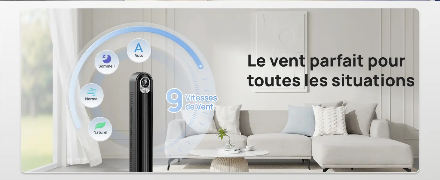 DREO Ventilateur Colonne Silencieux, Puissant Vitesse 8,53 m/s, — contenu détaillé 8