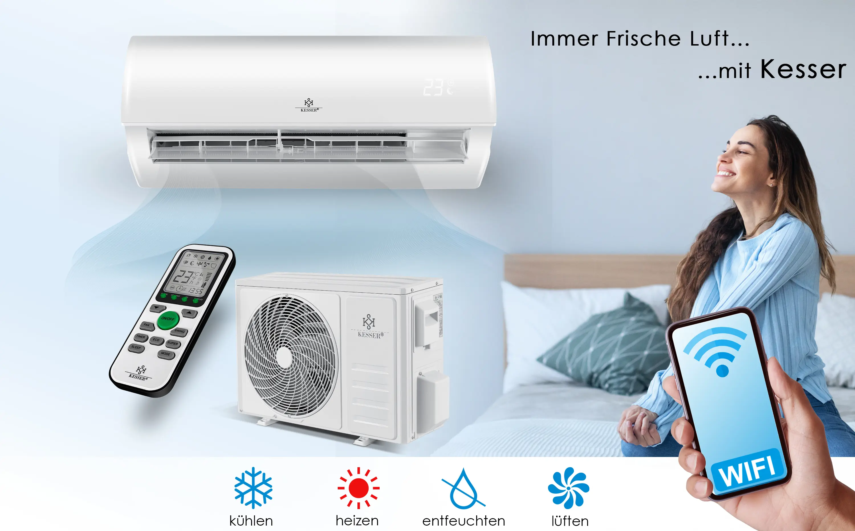 KESSER® Climatiseur SET Split – Wi-Fi/application – — contenu détaillé 2