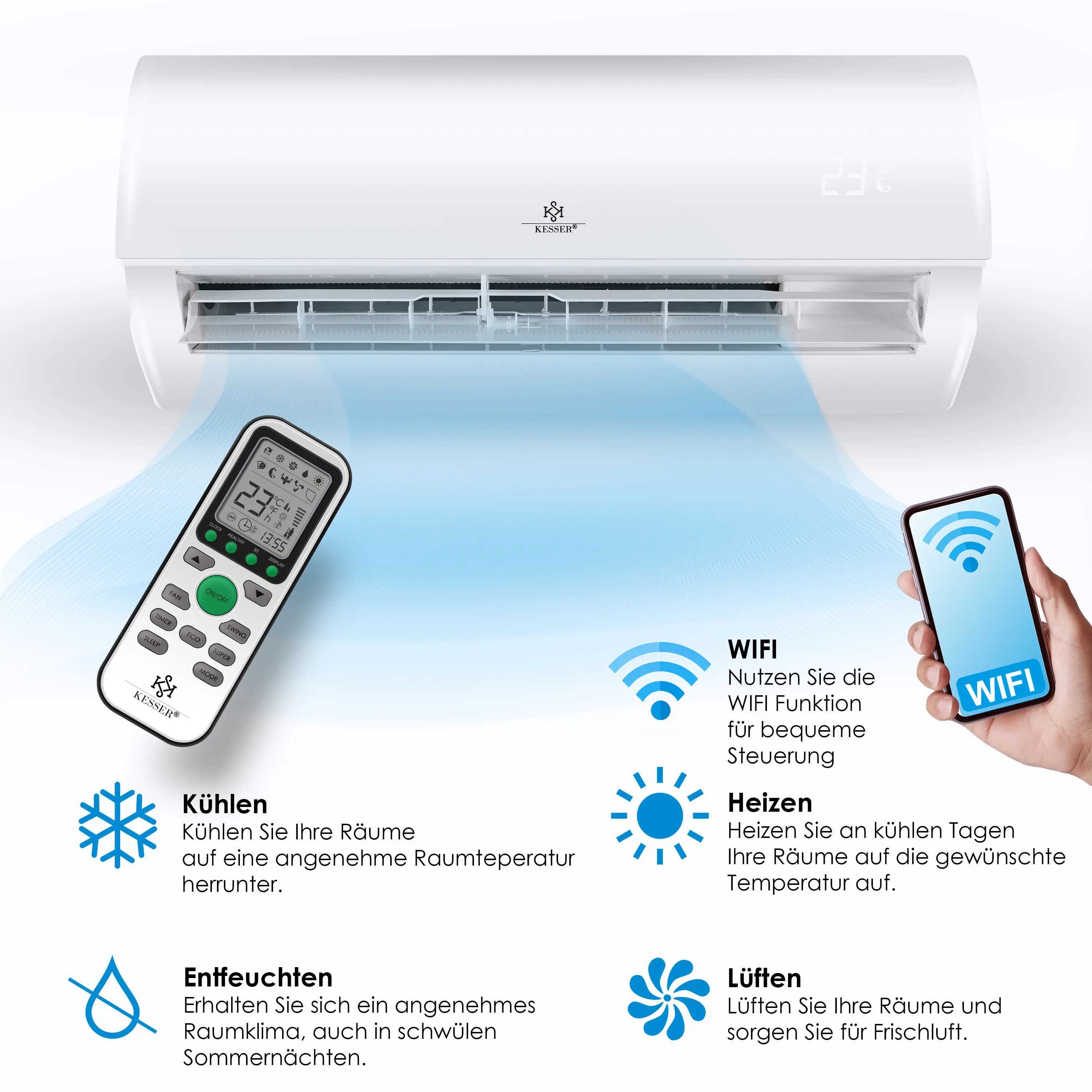 KESSER® Climatiseur SET Split – Wi-Fi/application – — contenu détaillé 3