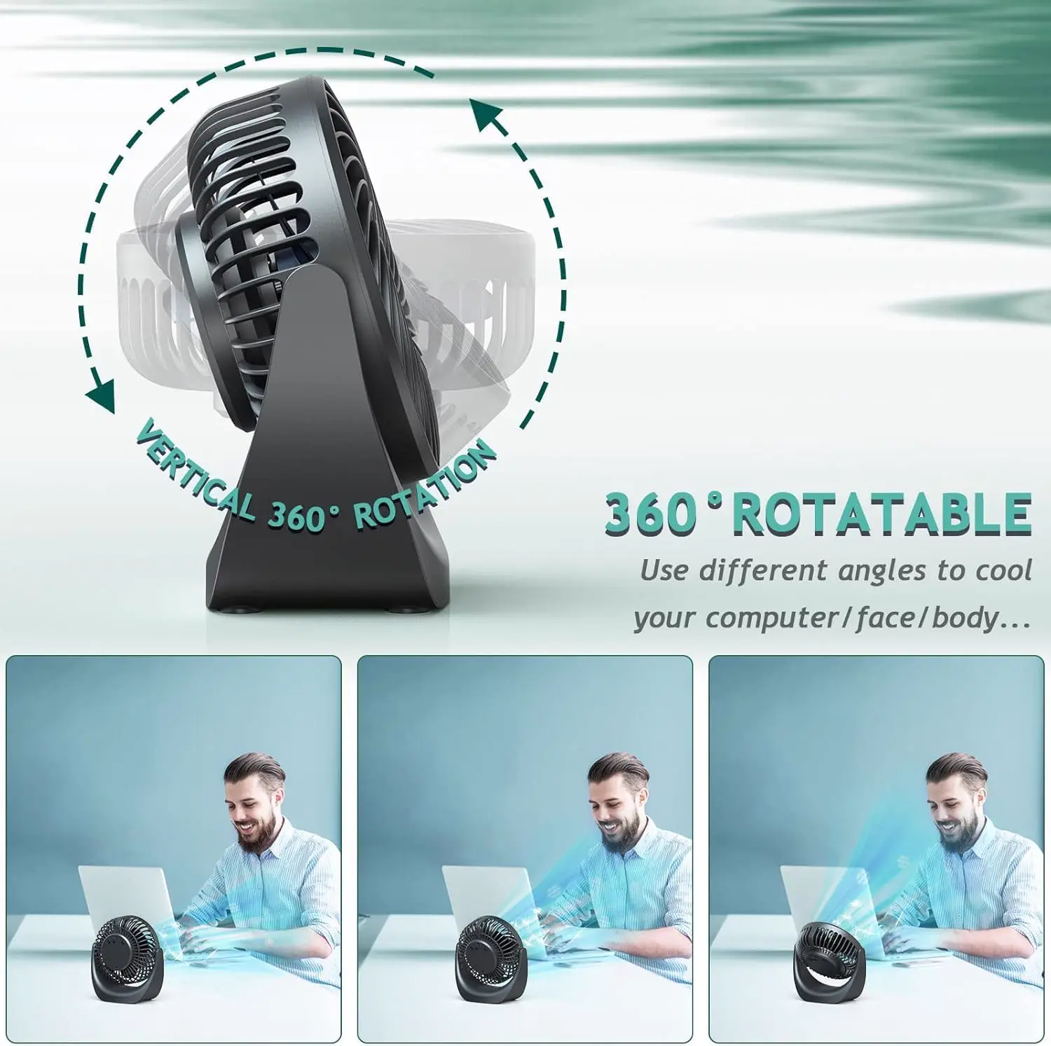 Ventilateur bureau silencieux usb avec Rechargeable Batterie vue 6