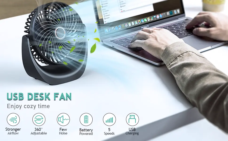 Ventilateur bureau silencieux usb avec Rechargeable Batterie — contenu détaillé 1