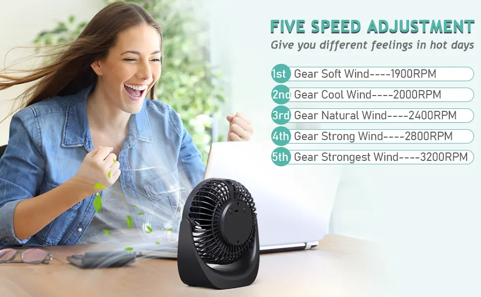 Ventilateur bureau silencieux usb avec Rechargeable Batterie — contenu détaillé 4
