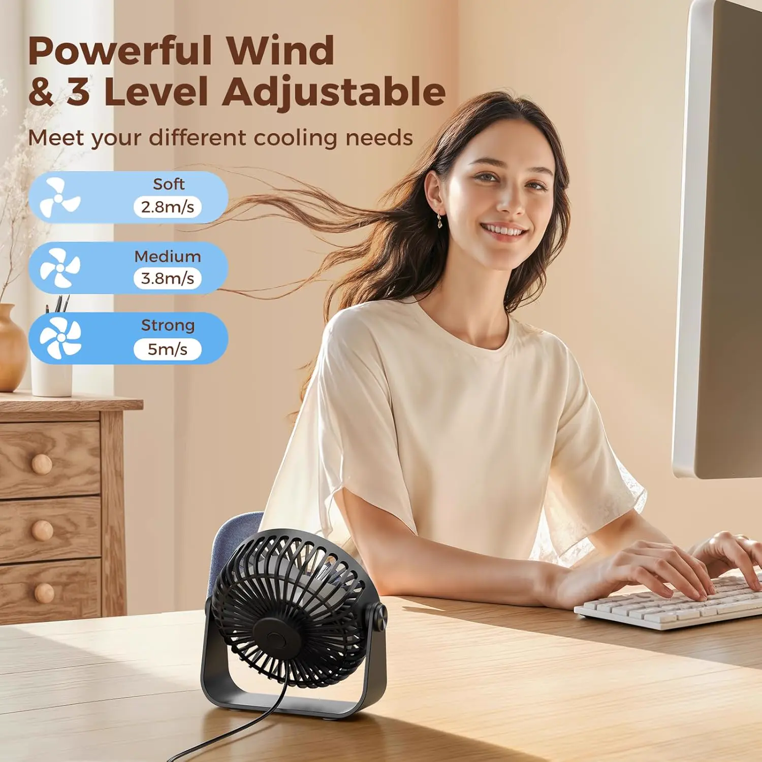 TriPole Ventilateur USB de Bureau, Mini Ventilateur Silencieux 3 vue 2