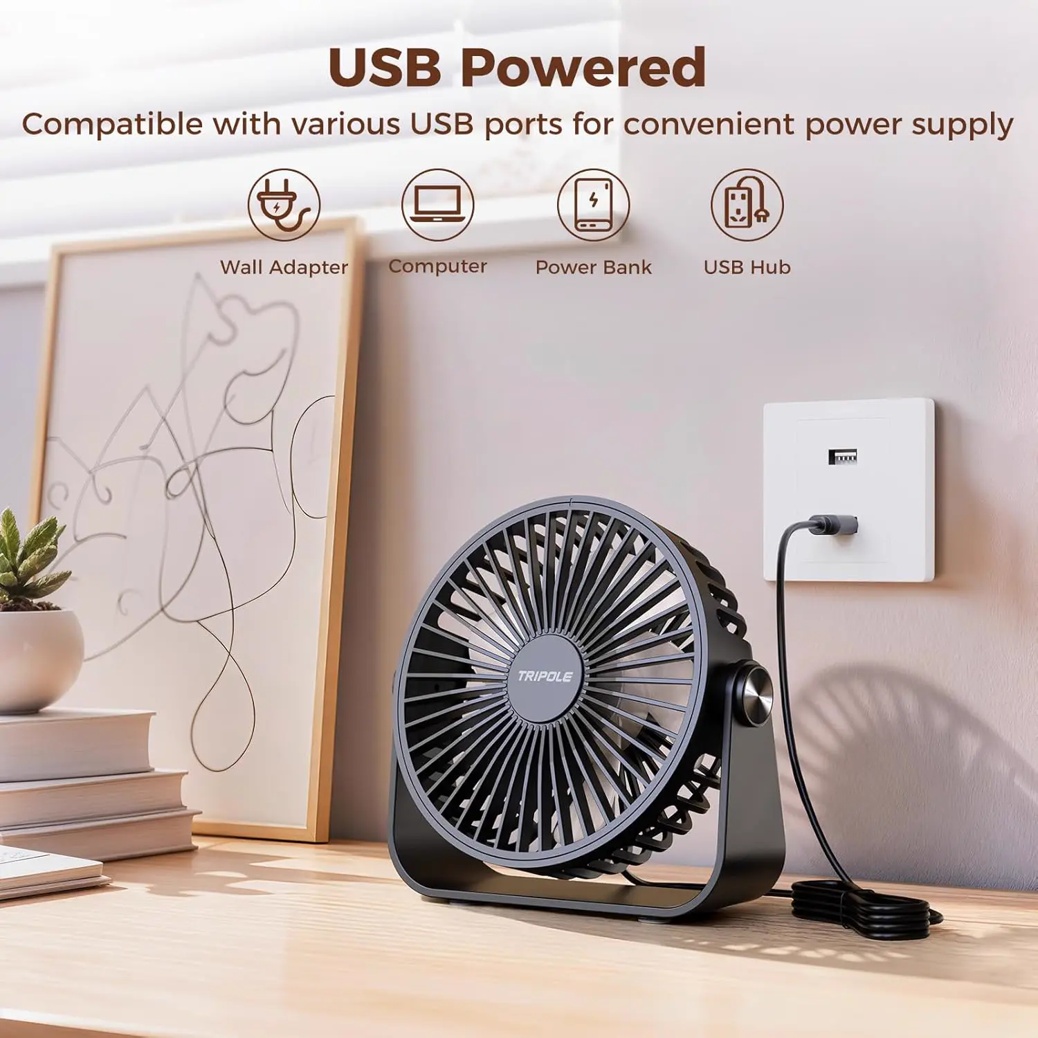 TriPole Ventilateur USB de Bureau, Mini Ventilateur Silencieux 3 vue 4