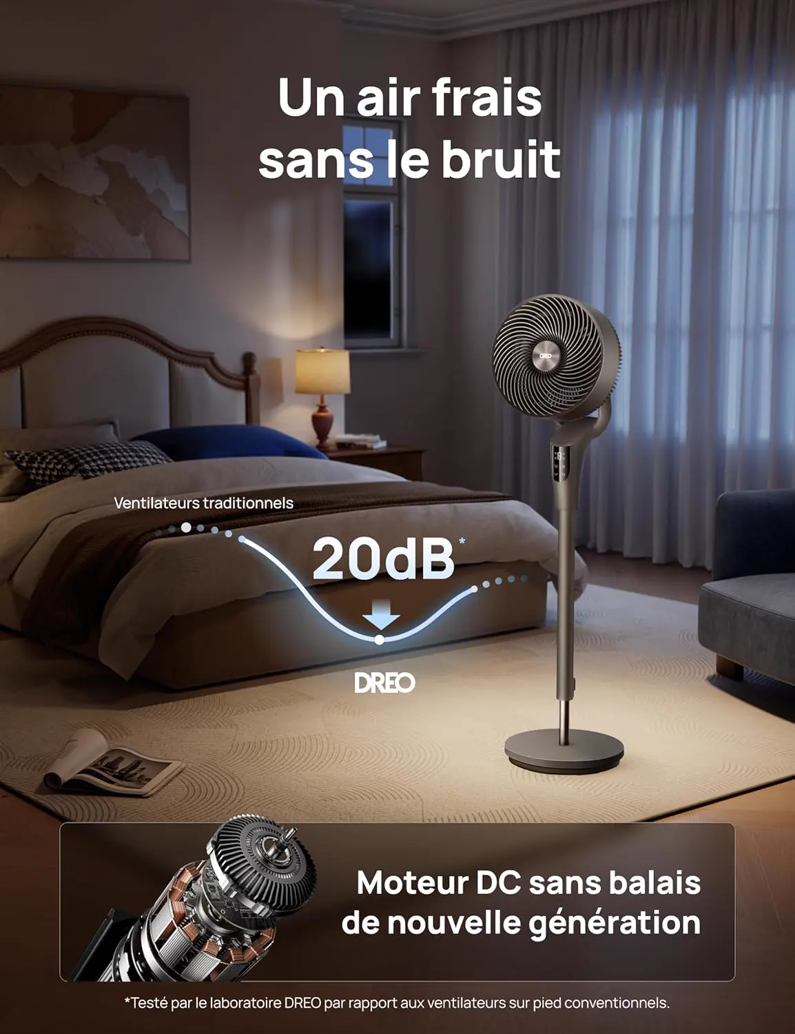 DREO Ventilateur sur Pied Silencieux pour Chambre [Amélioré], vue 4