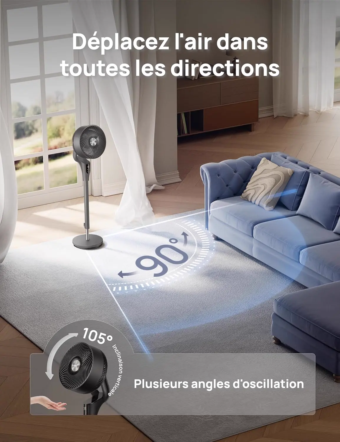 DREO Ventilateur sur Pied Silencieux pour Chambre [Amélioré], vue 5