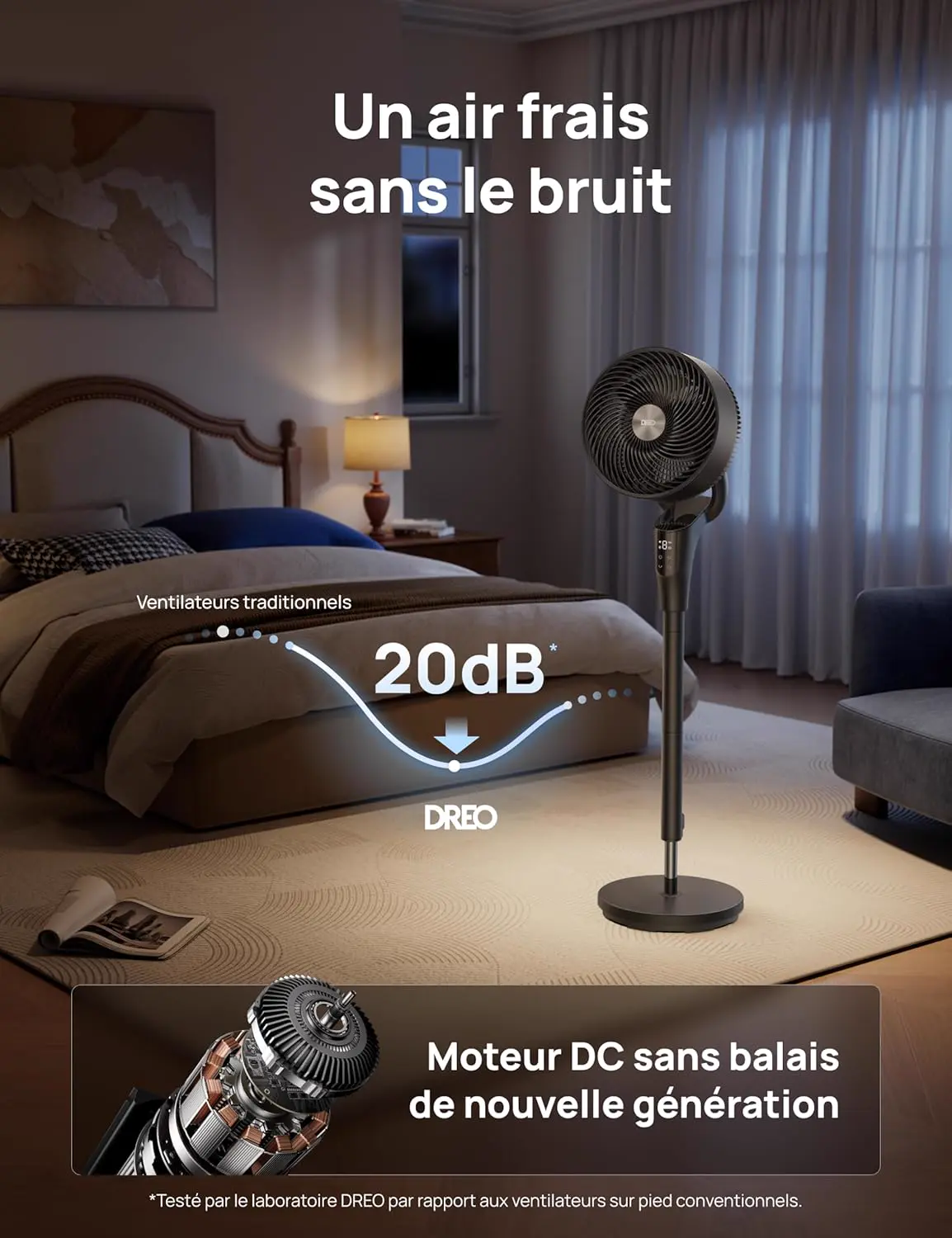 DREO Ventilateur sur Pied Silencieux pour Chambre [Amélioré], vue 4