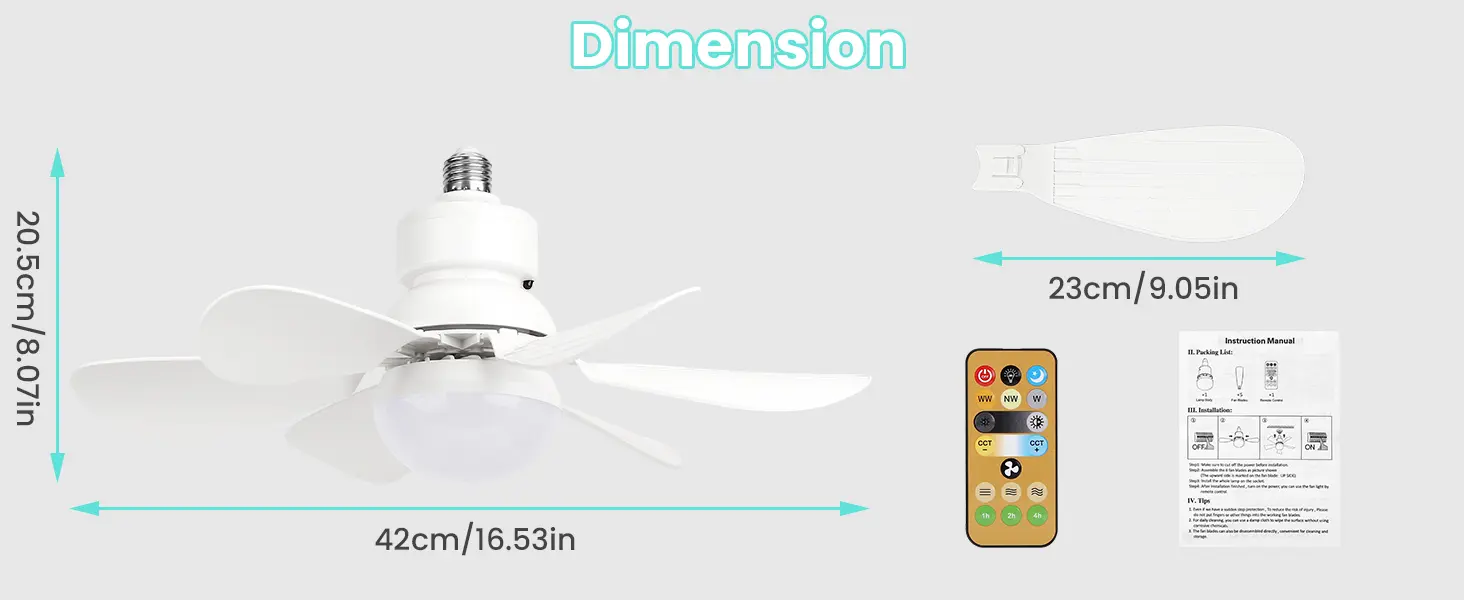 Ventilateur de Plafond avec Lumière et Telecommande,30W Lampe — contenu détaillé 8