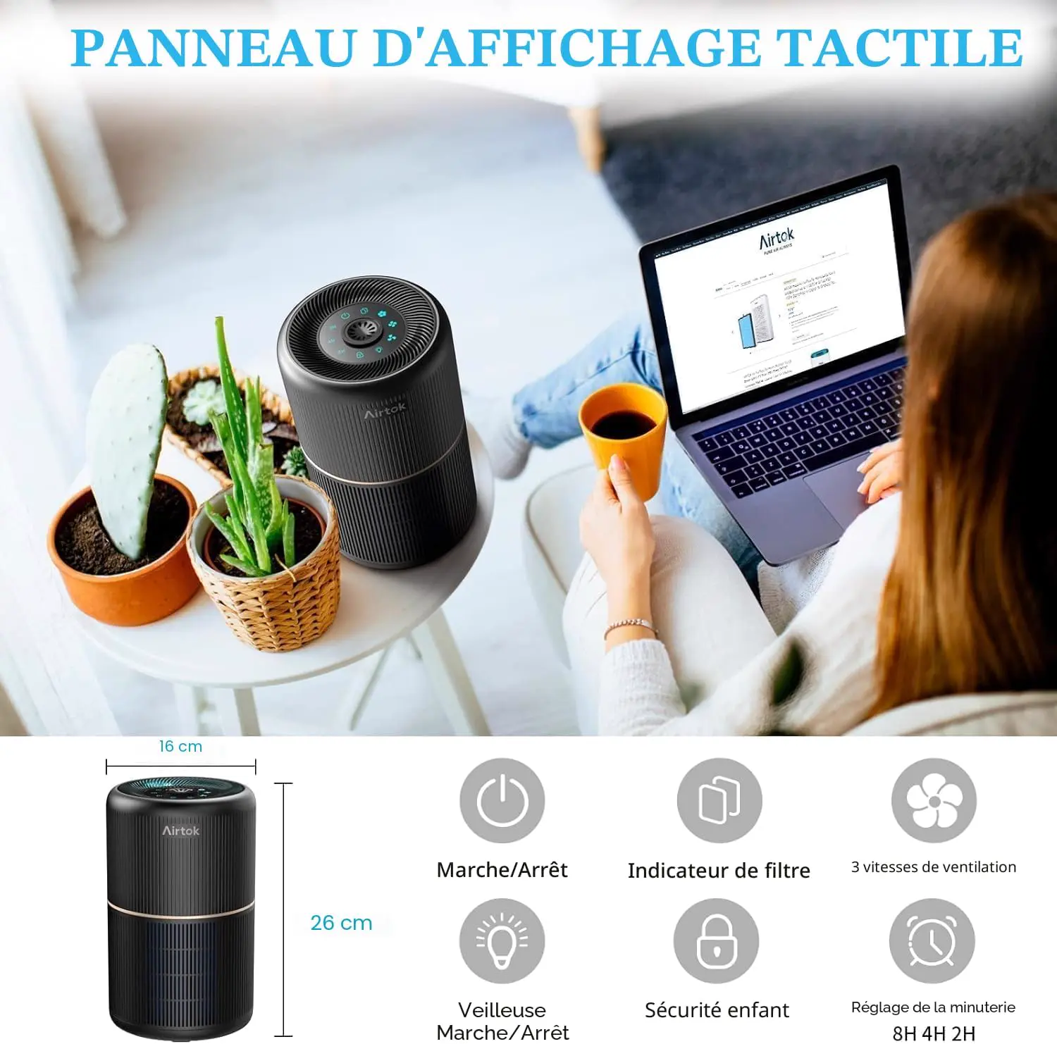 AIRTOK Purificateur d'Air, H13 HEPA Purificateur éliminant vue 6