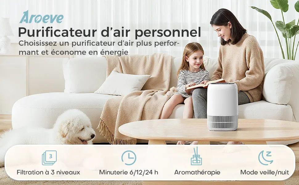 AROEVE Purificateur d'Air avec Filtre HEPA H13 à 3 Étages, Pour — contenu détaillé 1