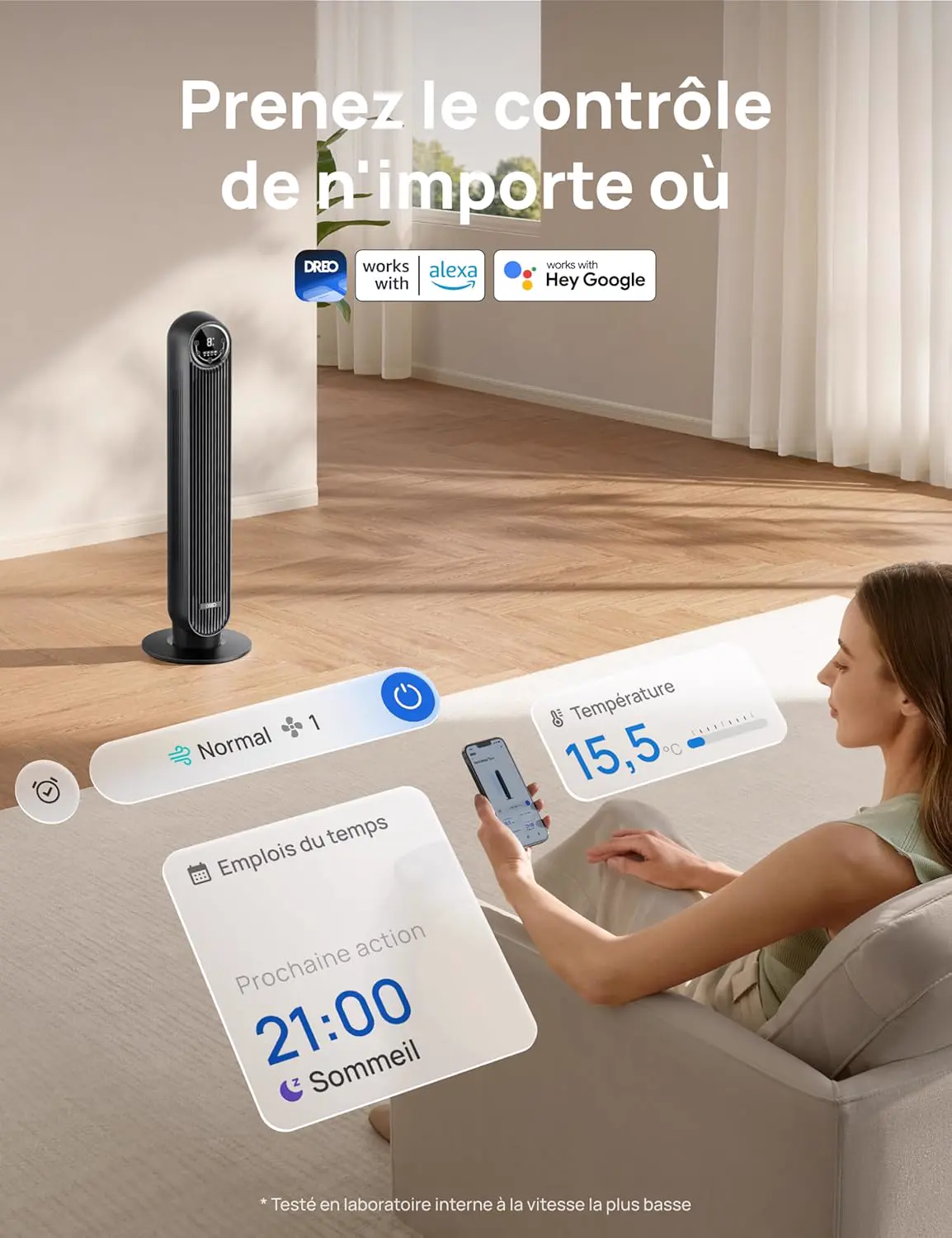 DREO Ventilateur tour intelligent avec fonction WiFi, vue 7