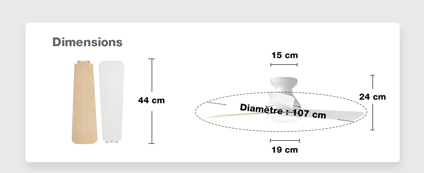 Passky Ventilateur de plafond avec lumière silencieux 107cm, — contenu détaillé 12