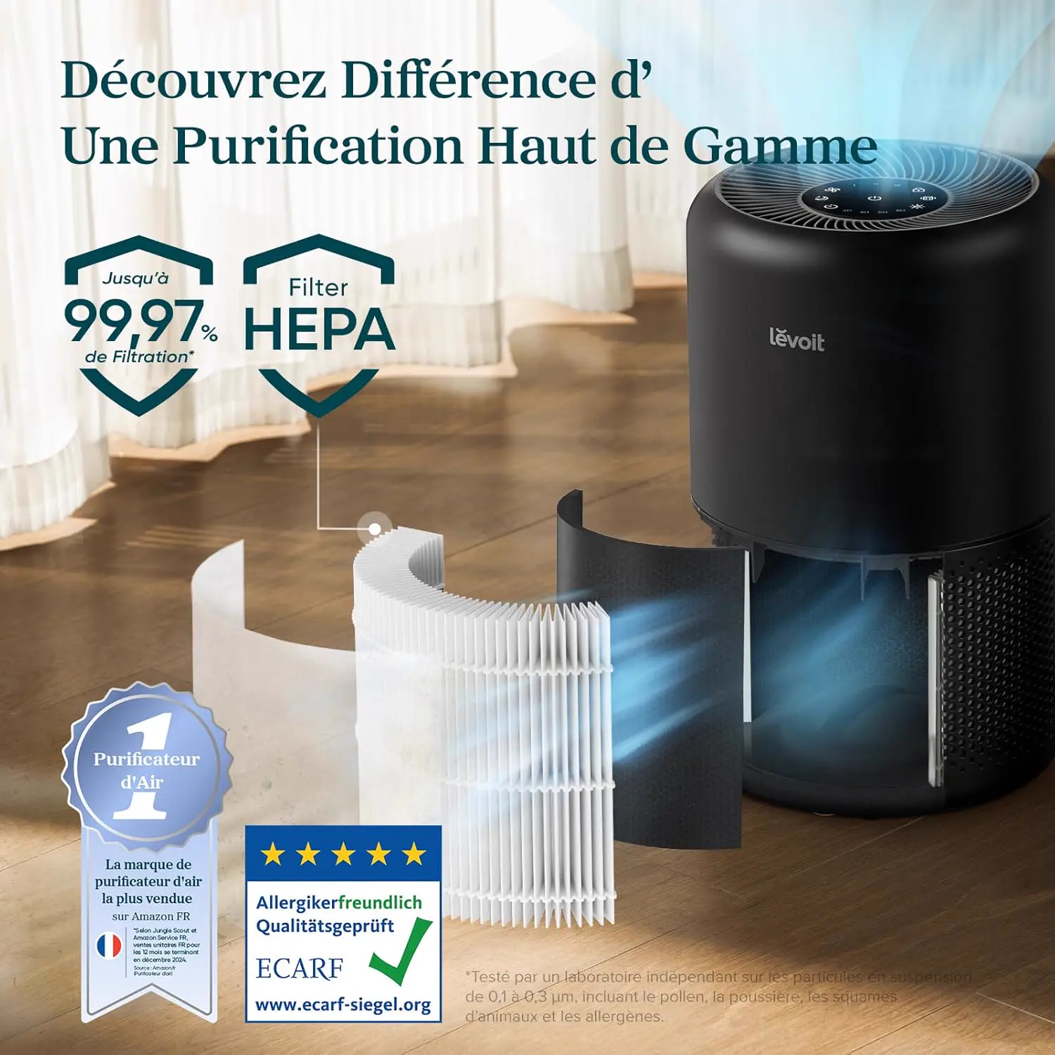 LEVOIT Purificateur d'air avec filtre HEPA, débit d'air de 258 vue 5