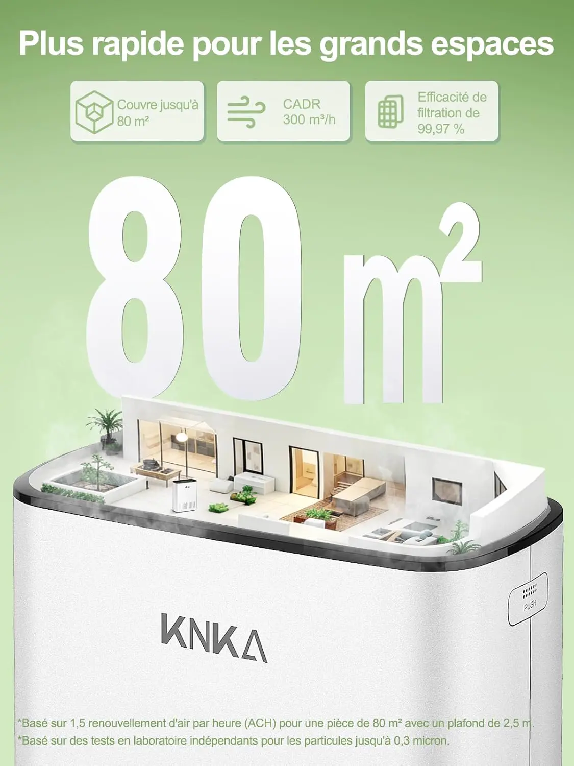KNKA Purificateur d'air, CADR 300 m³/h, jusqu'à 80 m², vue 2