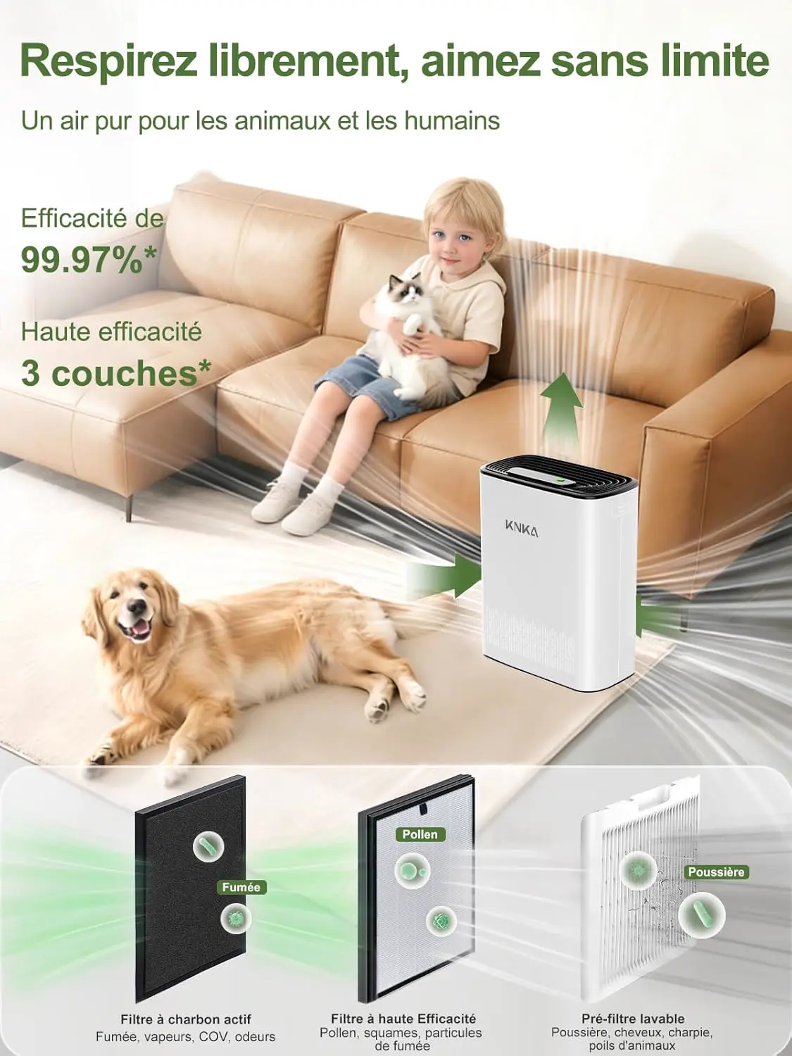 KNKA Purificateur d'air, CADR 300 m³/h, jusqu'à 80 m², vue 3
