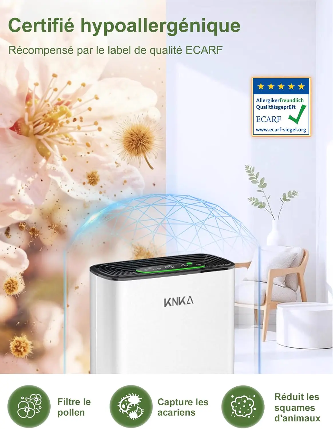 KNKA Purificateur d'air, CADR 300 m³/h, jusqu'à 80 m², vue 4
