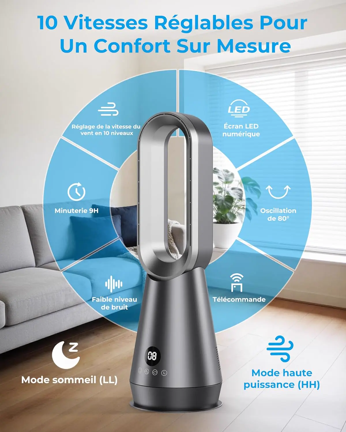 Ventilateur Colonne Silencieux Sans Pales,Ventilateurs Tour avec vue 2