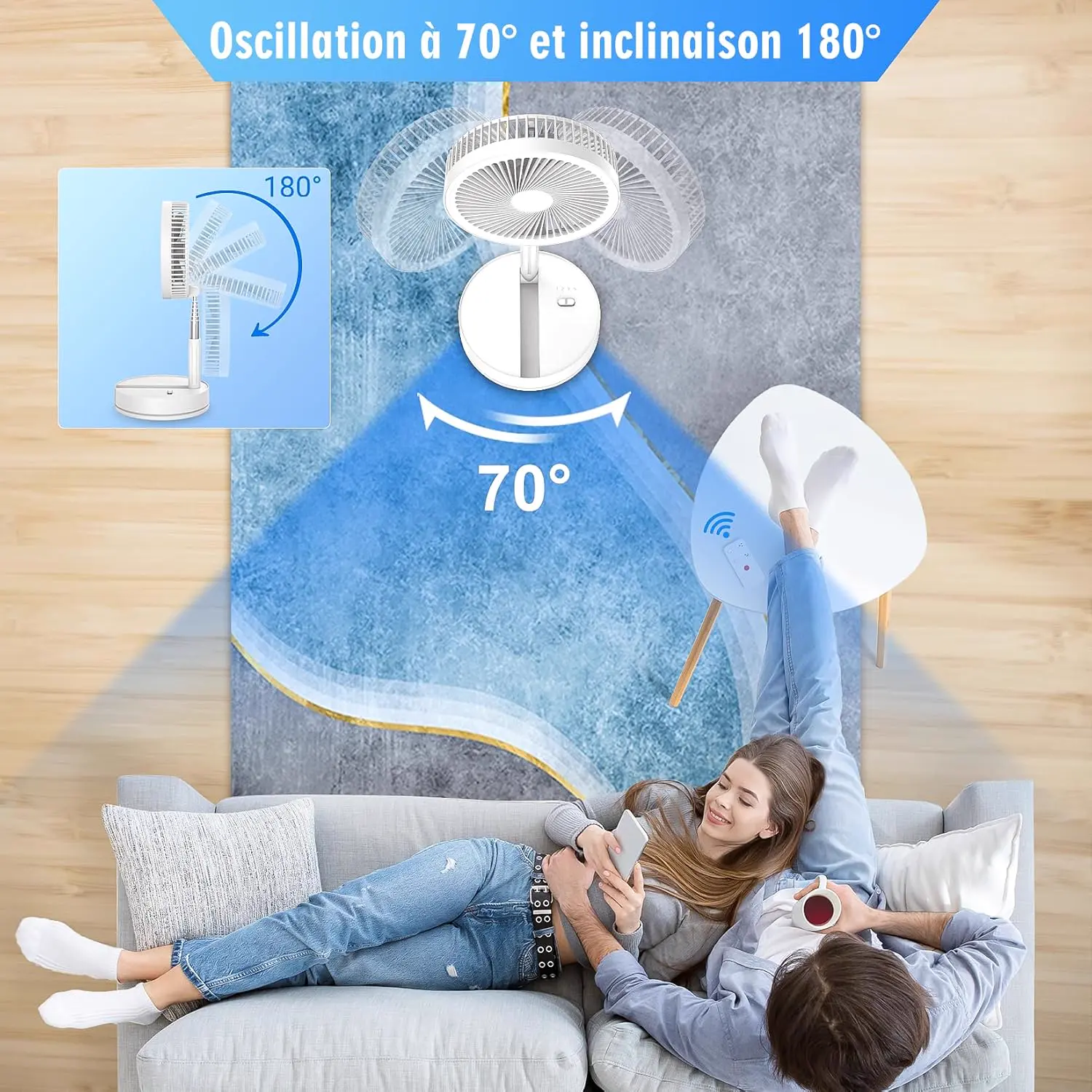 Oscillant Ventilateur sur Pied Silencieux avec Télécommande, vue 2