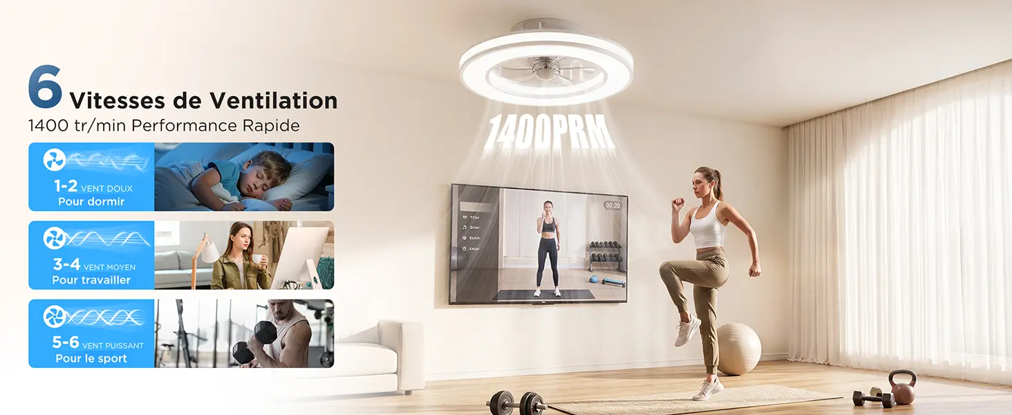 Ventilateur Plafond avec Lumiere et Telecommande Ø42 cm, — contenu détaillé 2