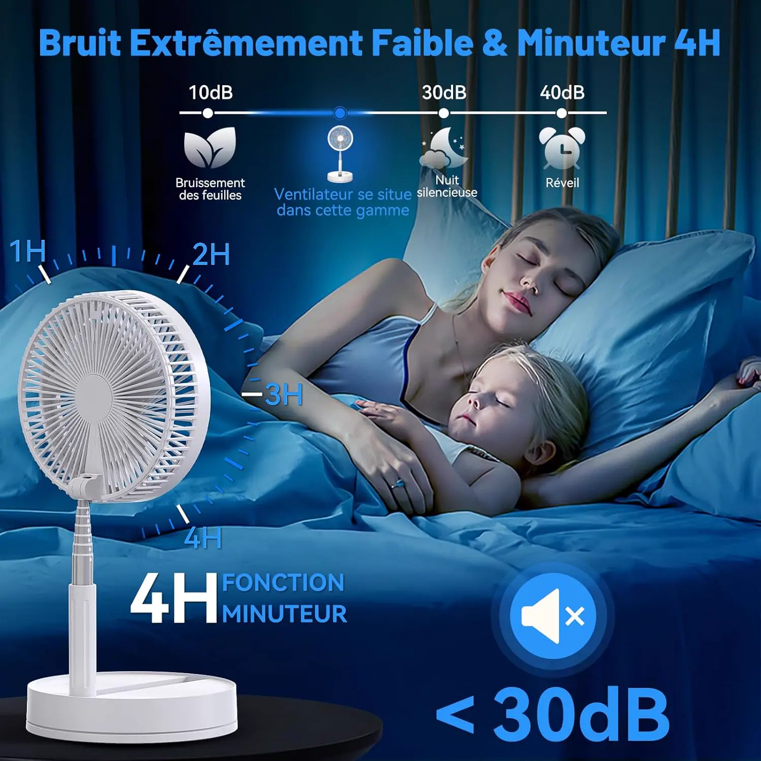 Ventilateur sur Pied Portable Silencieux avec Télécommande, 8.6" vue 2
