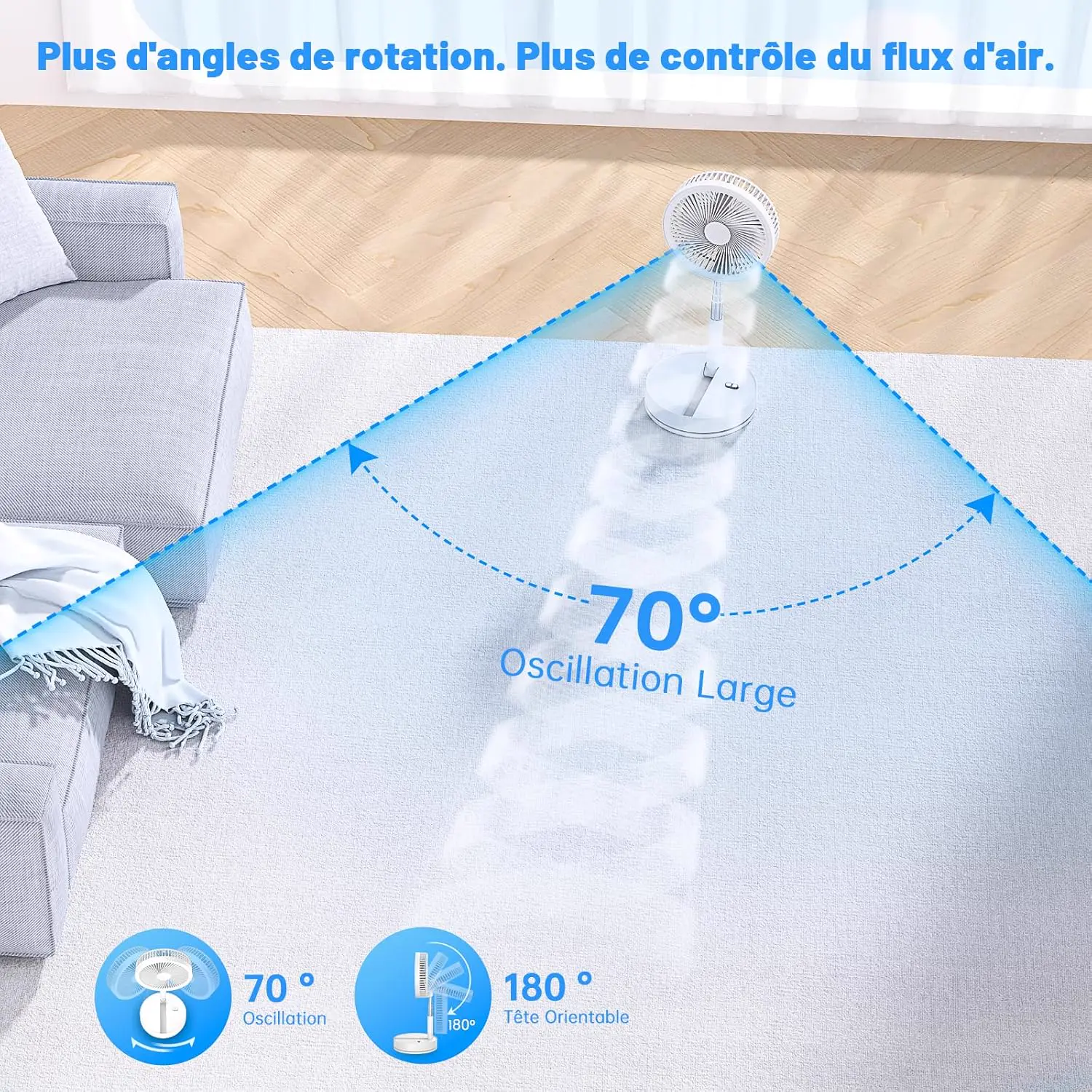 Ventilateur sur Pied Portable Silencieux avec Télécommande, 8.6" vue 3