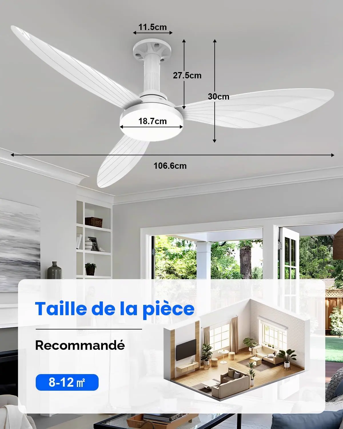 Hisummer 106cm Ventilateur Plafond avec Lumiere, Connexion E27 vue 8
