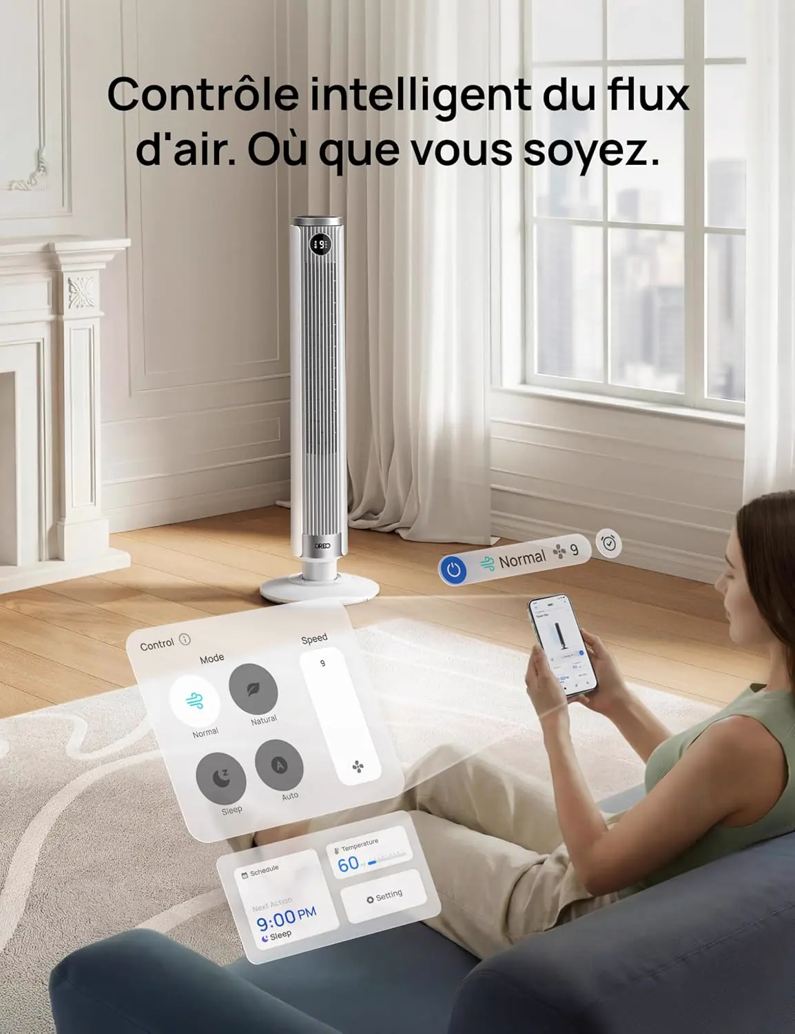 DREO Ventilateur colonne intelligent 554S, ventilateur sur pied vue 4