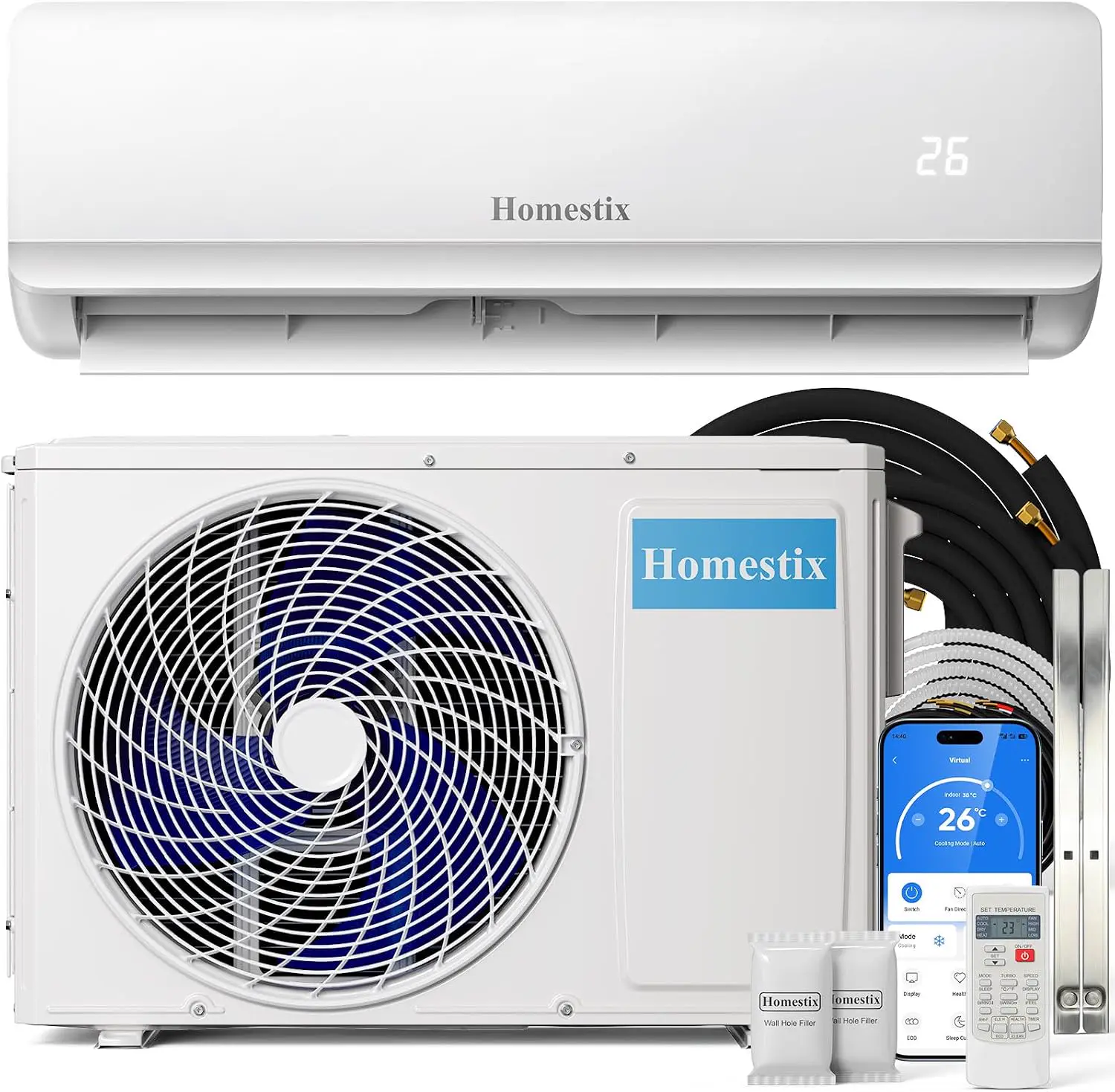 Climatiseur Split Inverter 12000 BTU avec Pompe à Chaleur, Froid & Chaud, Wi-Fi, Contrôle par App et Télécommande, Déshumidification, Ventilation, Minuterie 24 h, Mode Nuit, Éco et Auto-Nettoyage