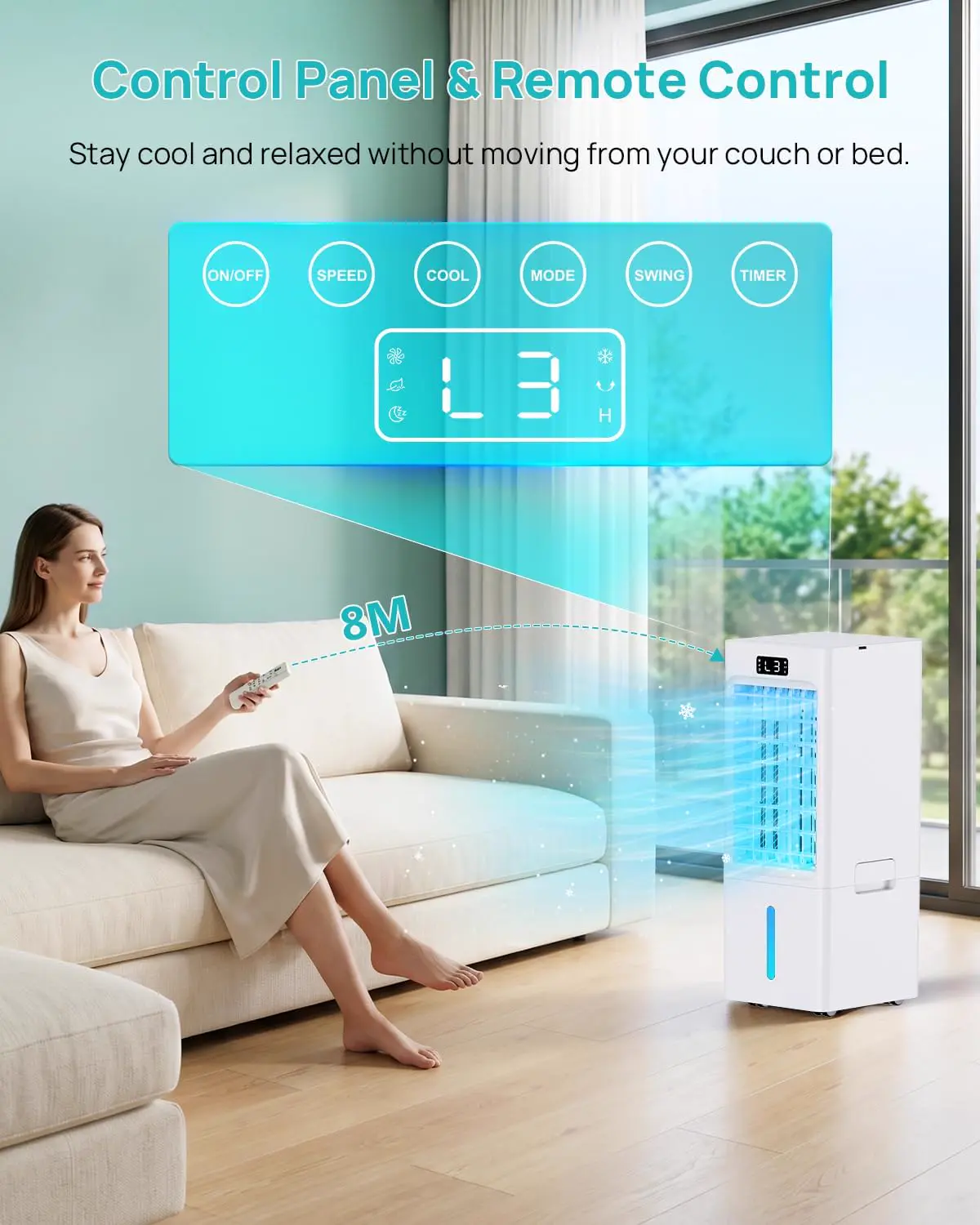 Climatiseur Mobile 4 en 1, Rafraîchisseur d'Air avec Minuterie 1-12H, 3 Vitesses 4 Modes, Réservoir 6L, Télécommande, Portable, pour Chambre, Salon, Bureau et Maison vue 6