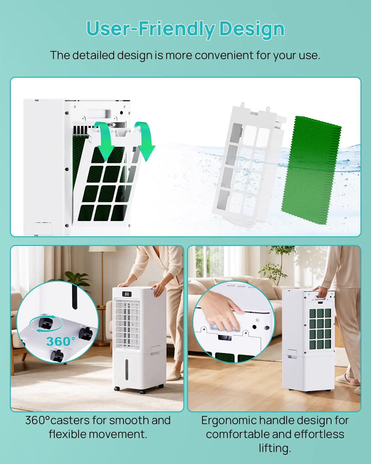 Climatiseur Mobile 4 en 1, Rafraîchisseur d'Air avec Minuterie 1-12H, 3 Vitesses 4 Modes, Réservoir 6L, Télécommande, Portable, pour Chambre, Salon, Bureau et Maison vue 7