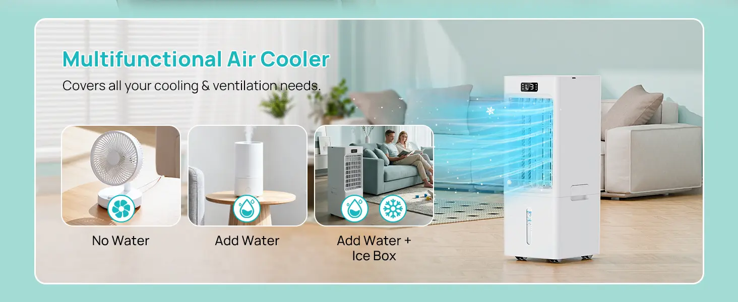 Climatiseur Mobile 4 en 1, Rafraîchisseur d'Air avec Minuterie 1-12H, 3 Vitesses 4 Modes, Réservoir 6L, Télécommande, Portable, pour Chambre, Salon, Bureau et Maison — contenu détaillé 5