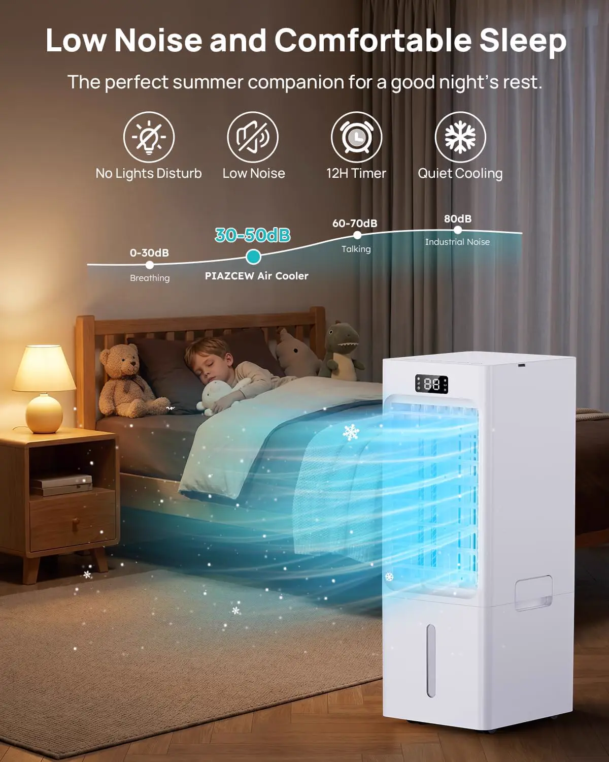 Climatiseur Mobile 4 en 1, Rafraîchisseur d'Air avec 3 Vitesses 4 Modes, Minuterie 1-12H, Réservoir 6L, 4 Pack Glacons, Télécommande Incluse, pour Chambre, Salon, Bureau et Maison vue 4