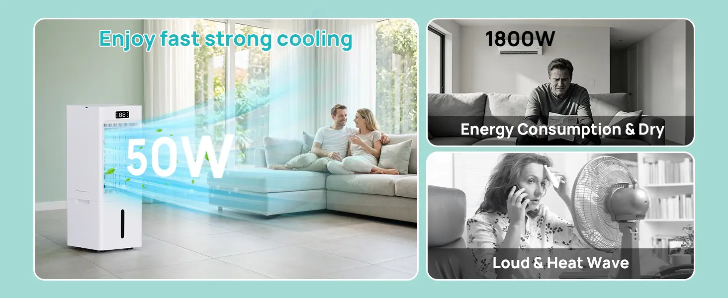 Climatiseur Mobile 4 en 1, Rafraîchisseur d'Air avec 3 Vitesses 4 Modes, Minuterie 1-12H, Réservoir 6L, 4 Pack Glacons, Télécommande Incluse, pour Chambre, Salon, Bureau et Maison — contenu détaillé 8