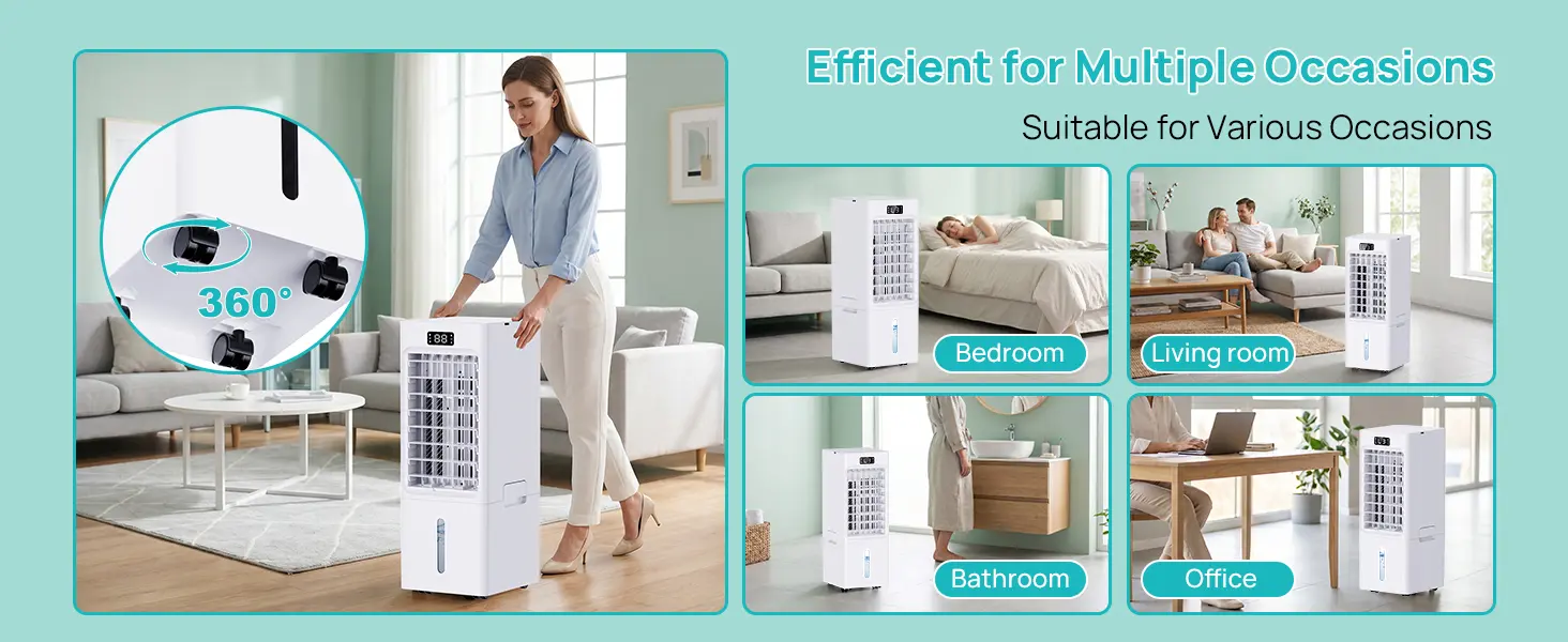 Climatiseur Mobile 4 en 1, Rafraîchisseur d'Air avec 3 Vitesses 4 Modes, Minuterie 1-12H, Réservoir 6L, 4 Pack Glacons, Télécommande Incluse, pour Chambre, Salon, Bureau et Maison — contenu détaillé 11