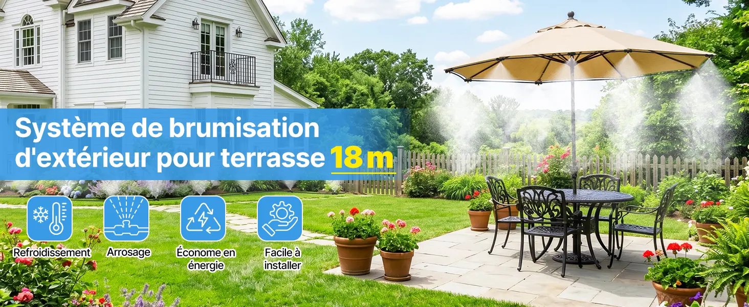 Brumisateur Terrasse,Kit Brumisateur Exterieur,18M Tuyau 25 — contenu détaillé 1