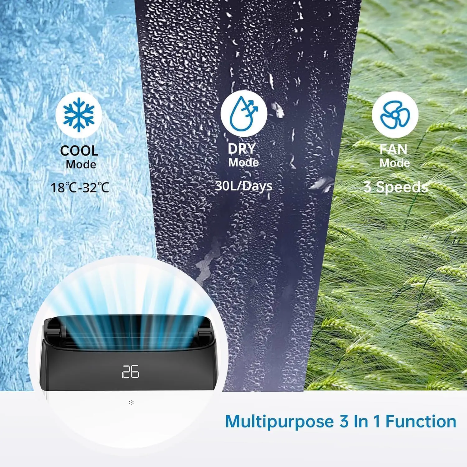 Climatiseur Mobile Silencieux 10000 BTU Climatiseur Portable sans Unité Extérieure,Écologique R290,Climatisation Mobile 4 Fonctions Refroidissement/Déshumidification/Ventilation/Suivi vue 5