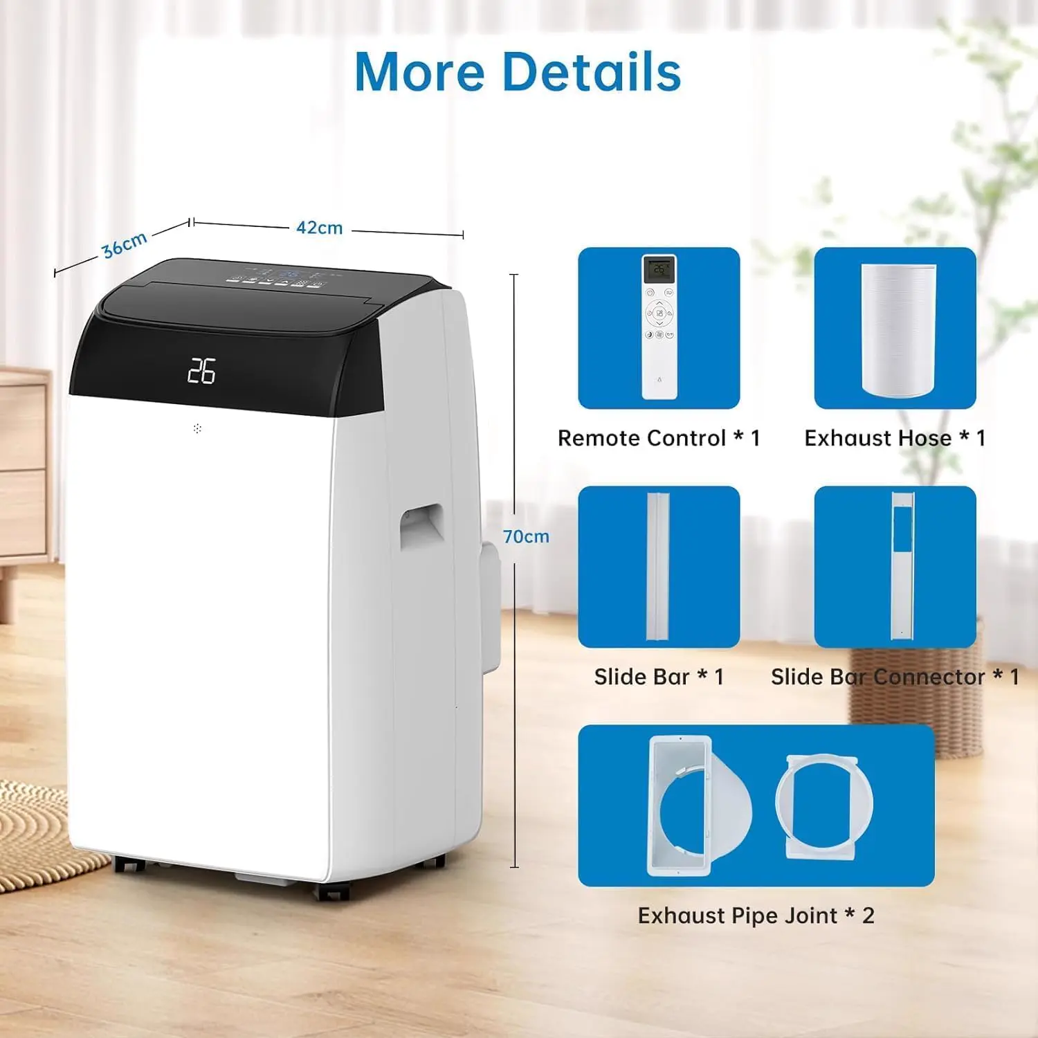Climatiseur Mobile Silencieux 10000 BTU Climatiseur Portable sans Unité Extérieure,Écologique R290,Climatisation Mobile 4 Fonctions Refroidissement/Déshumidification/Ventilation/Suivi vue 6