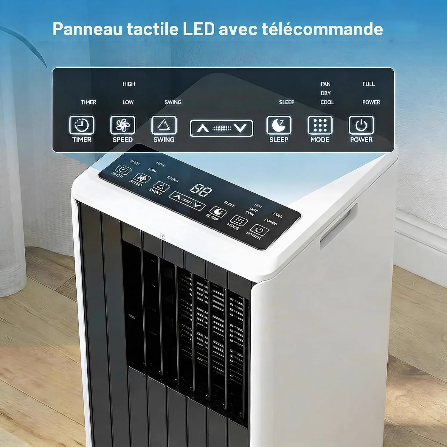 Climatiseur mobile 8000 BTU, refroidissement 3 en 1 AC, climatiseur portable avec mode veille, climatiseur au sol sans ventilation, 3 ventilateurs vue 3