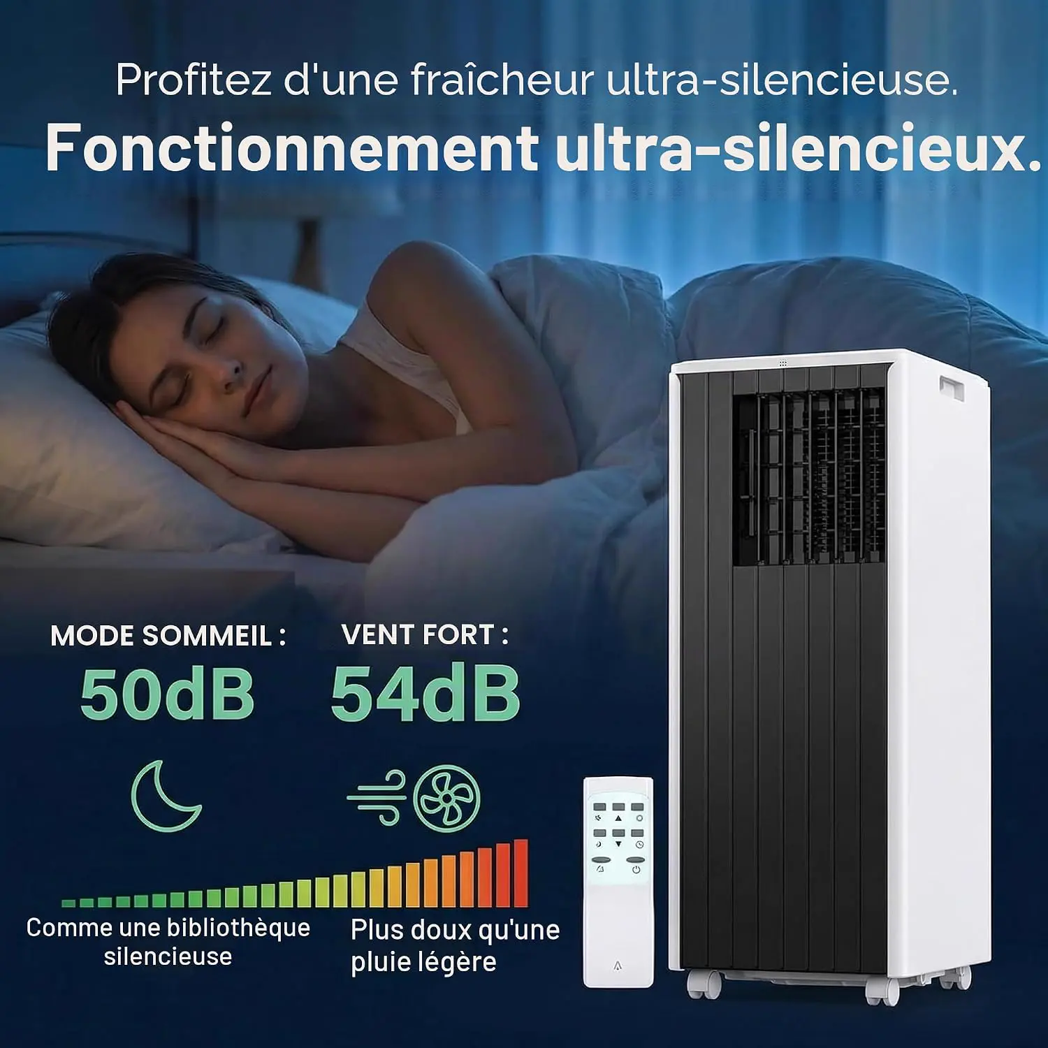 Climatiseur mobile 8000 BTU, refroidissement 3 en 1 AC, climatiseur portable avec mode veille, climatiseur au sol sans ventilation, 3 ventilateurs vue 6