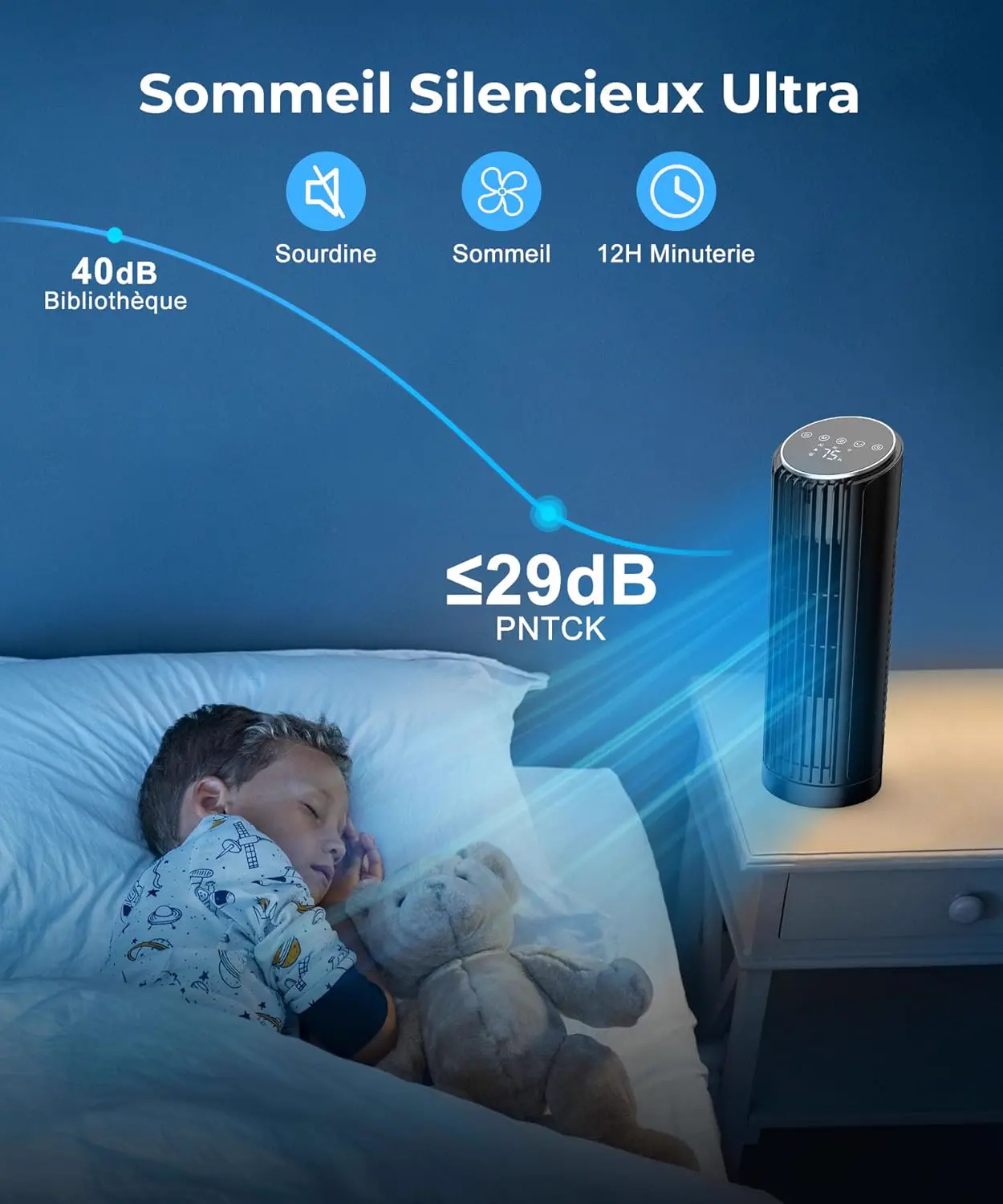 PNTCK Ventilateur tour avec télécommande, 33 cm, silencieux, 4 vue 5