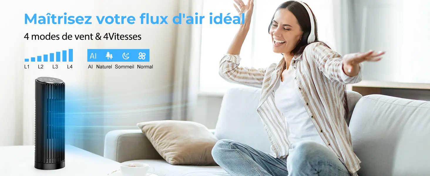 PNTCK Ventilateur tour avec télécommande, 33 cm, silencieux, 4 — contenu détaillé 4