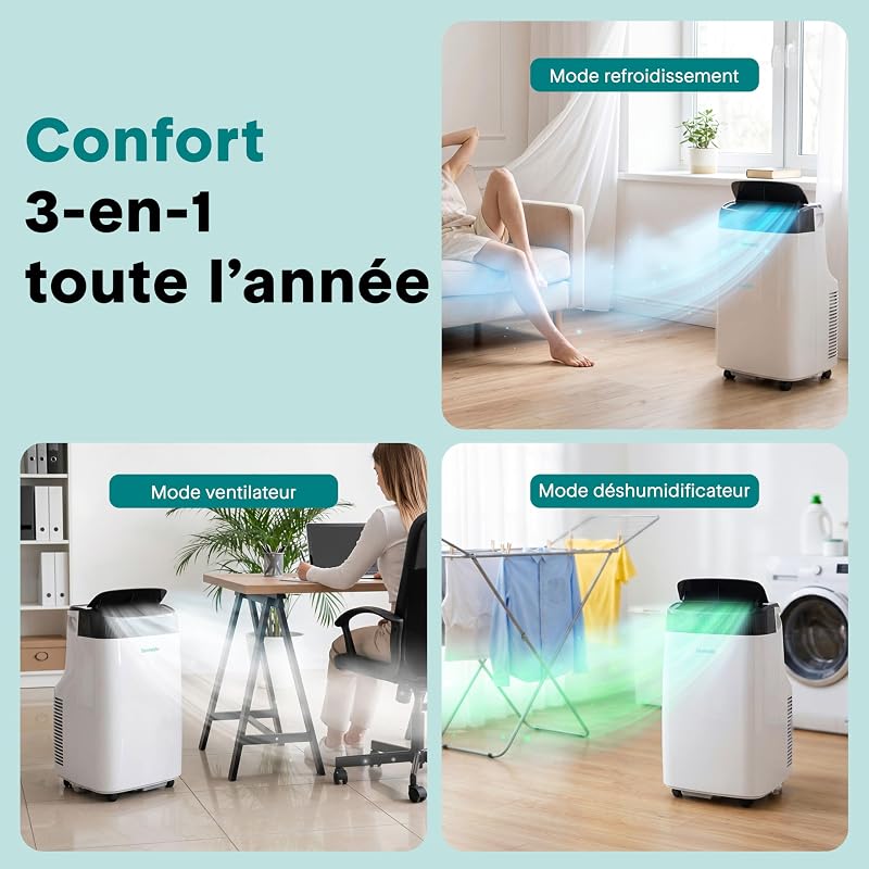 SereneLife Climatiseur Mobile 14000 BTU 2,9 kW avec Évacuation – WiFi 4 en 1 pour pièces jusqu’à 45 m², Refroidit Chauffe Ventile Déshumidifie vue 4