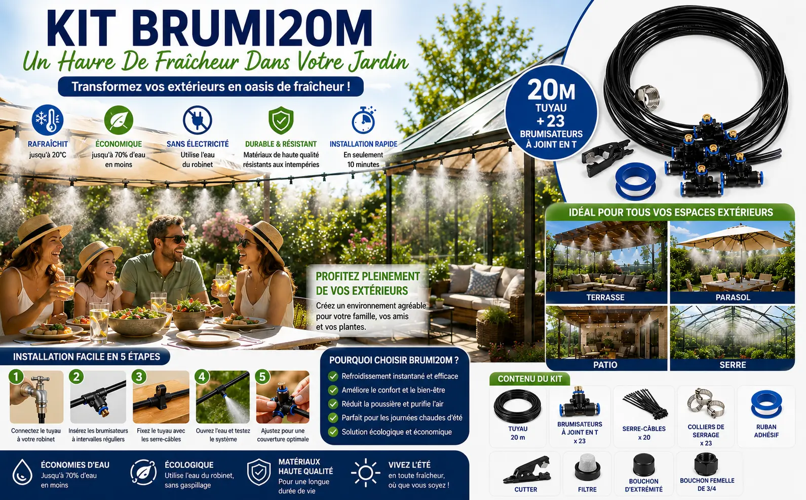 Kit de Brumisation Extérieur 20 m – Système de Rafraîchissement — contenu détaillé 2