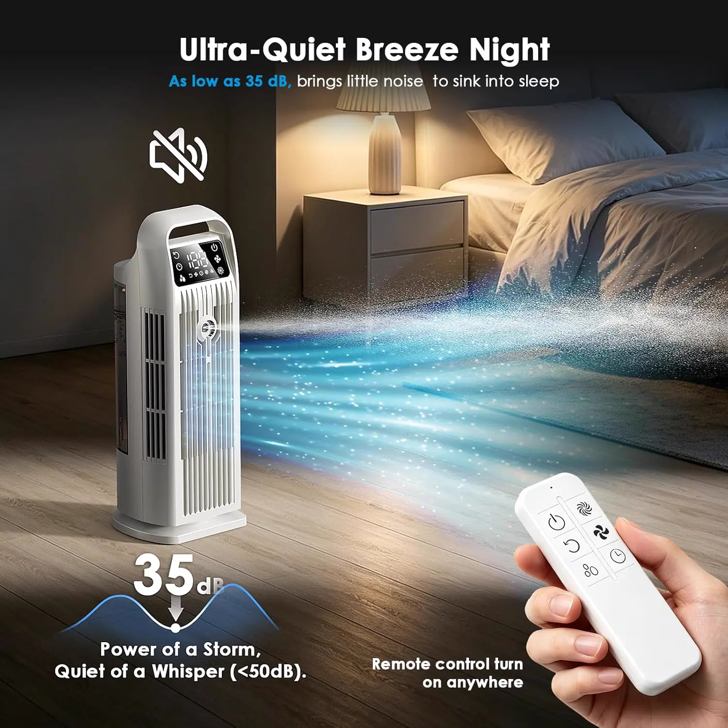 Climatiseur Mobile 6 in 1, Climatiseur Portable Silencieux avec Refroidisseur d'air 1200ml, 1-12H Minuteries, 4 Vitesses, 120°Oscillation, Touches Tactiles (Blanc Cream) vue 6