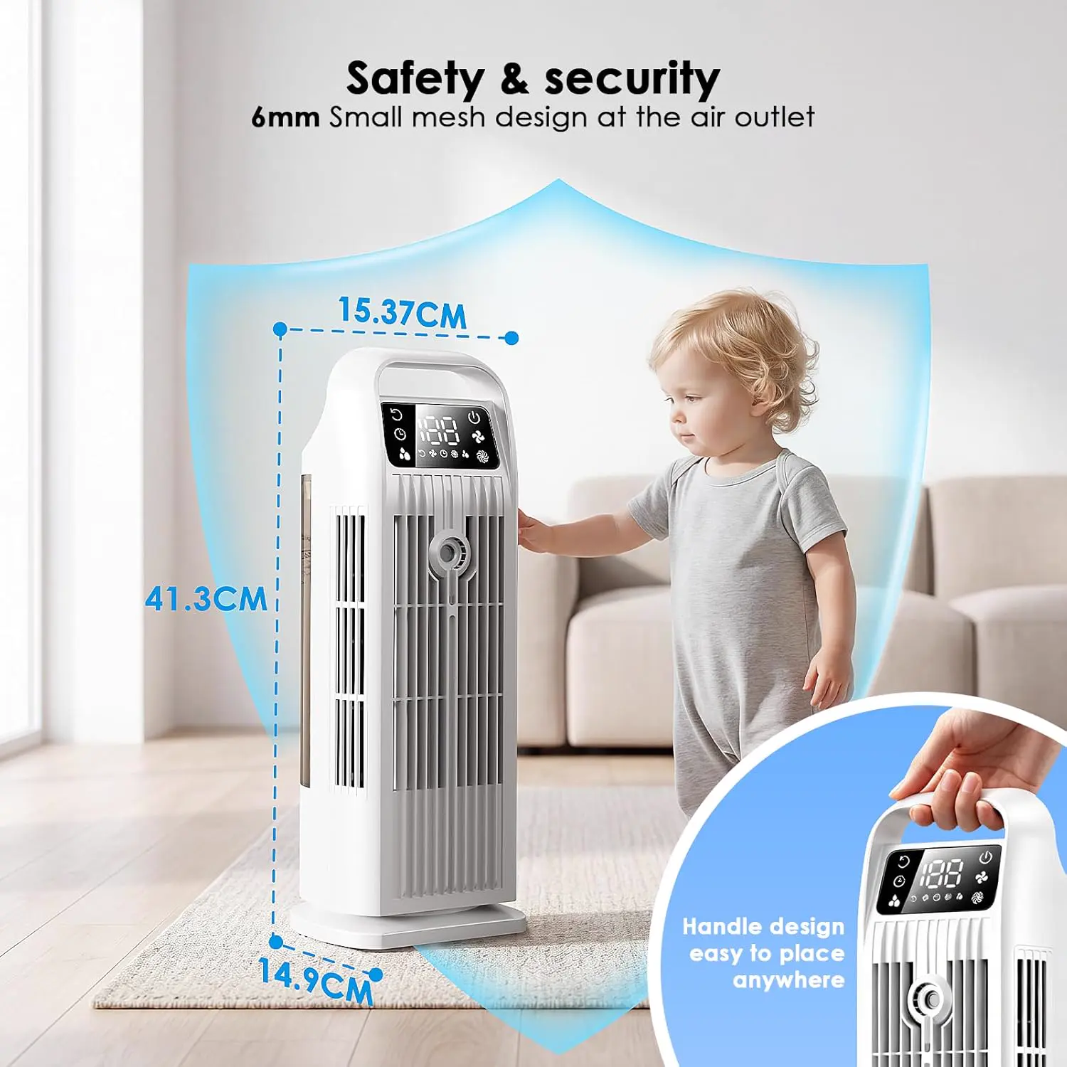 Climatiseur Mobile 6 in 1, Climatiseur Portable Silencieux avec Refroidisseur d'air 1200ml, 1-12H Minuteries, 4 Vitesses, 120°Oscillation, Touches Tactiles (Blanc Cream) vue 7